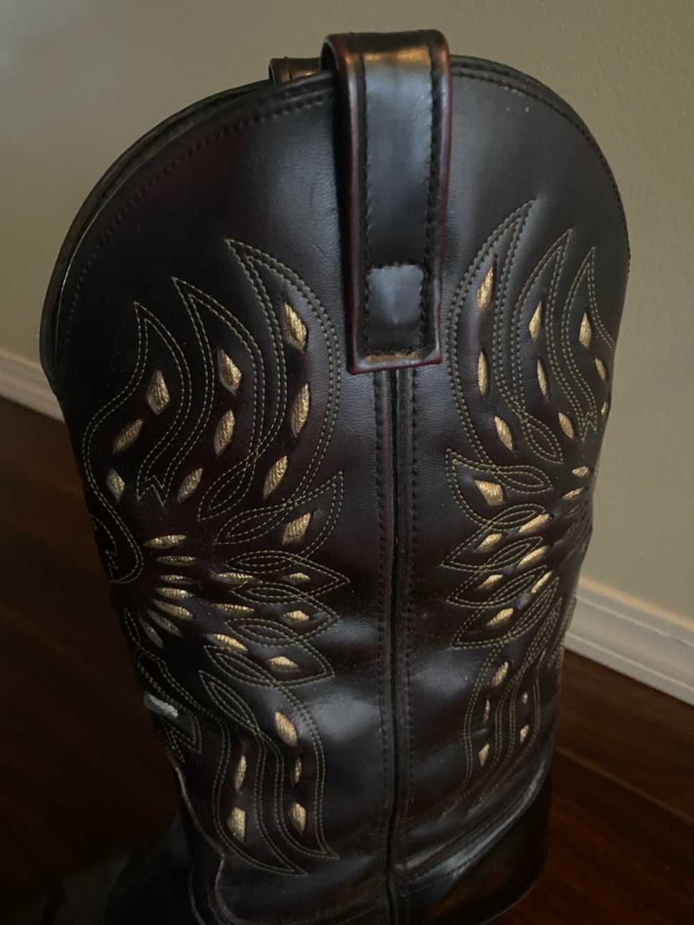 Rare Vintage Thunderbird Black Leather Western Cowboy Boots with Gold Stitching - Picture 2 of 9